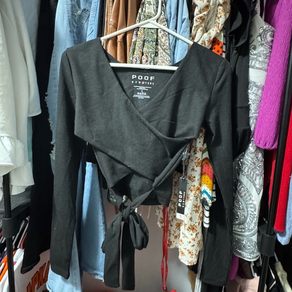 Poof! Women's Black Wrap Top